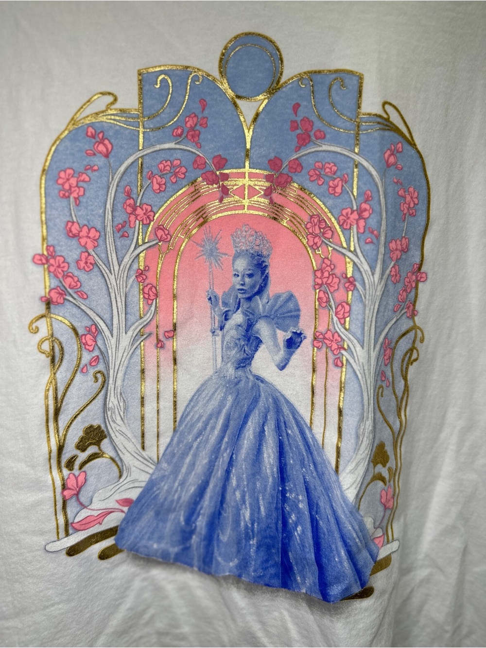 Blue Wicked Graphic Tee with Pink & Gold Art Nouveau Frame